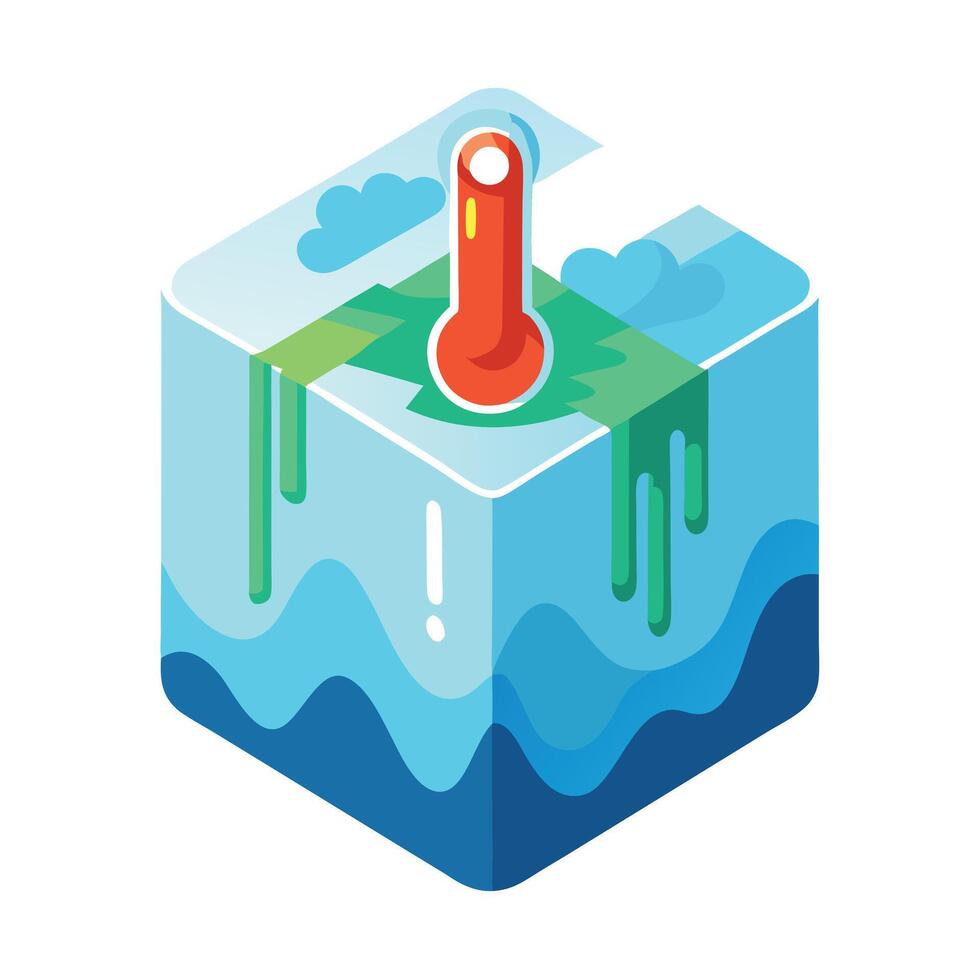 Modern Thermometer Icon Inside a Melting Iceberg and Isolated Background vector