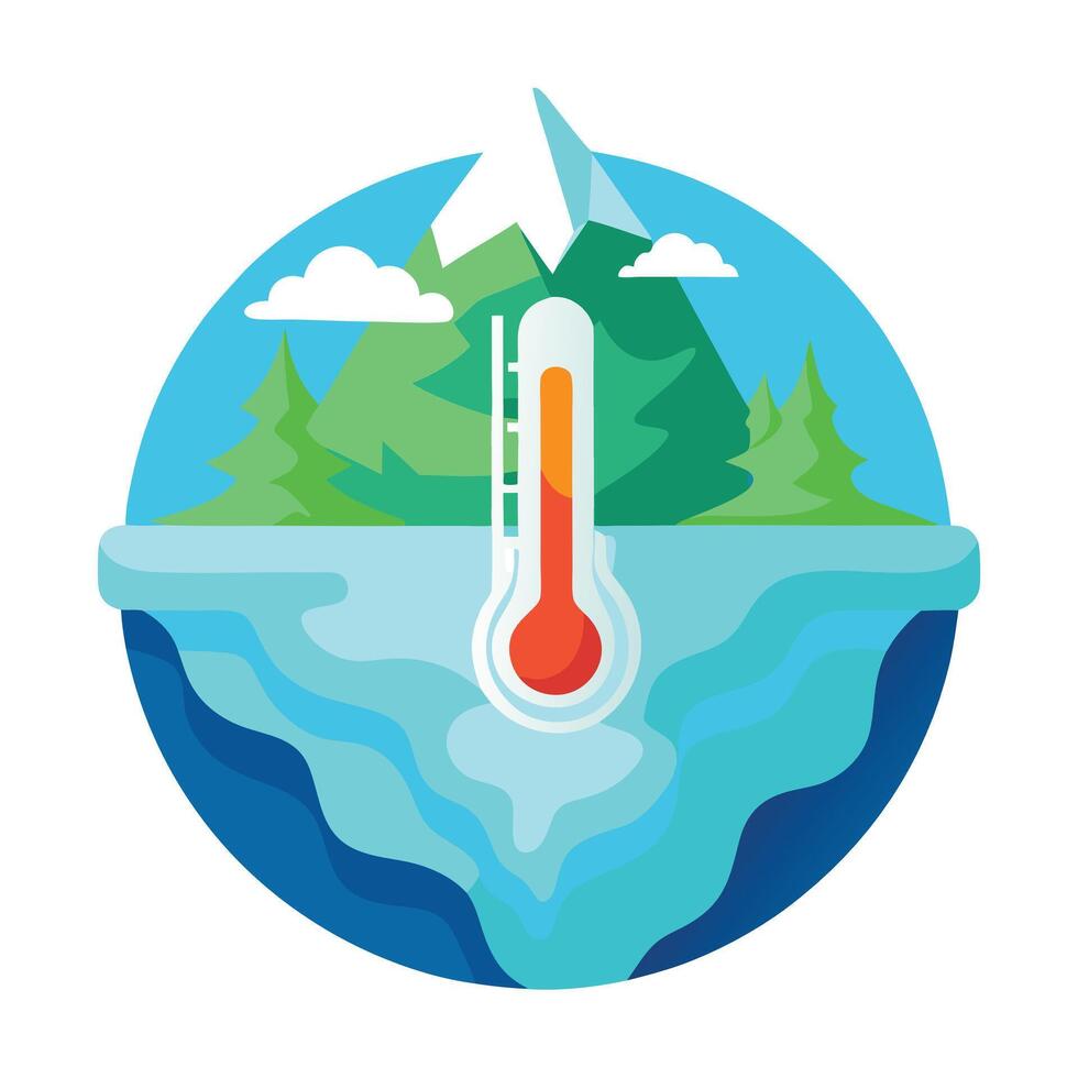 Elegant Melting Iceberg Icon with a Thermometer and Isolated Background vector