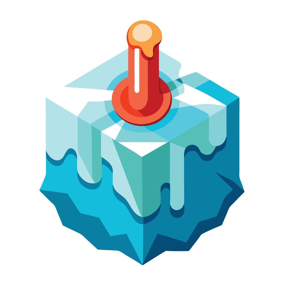 Thermometer Icon Inside a Melting Iceberg and Isolated Background vector