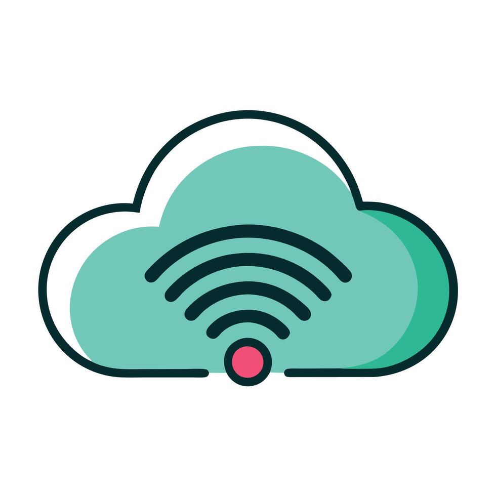 Elegant Cloud Icon with Radiating WiFi Signals and Isolated Background vector