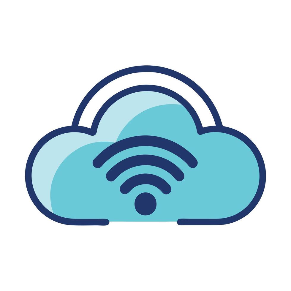 Modern Cloud Icon with Radiating WiFi Signals and Isolated Background vector