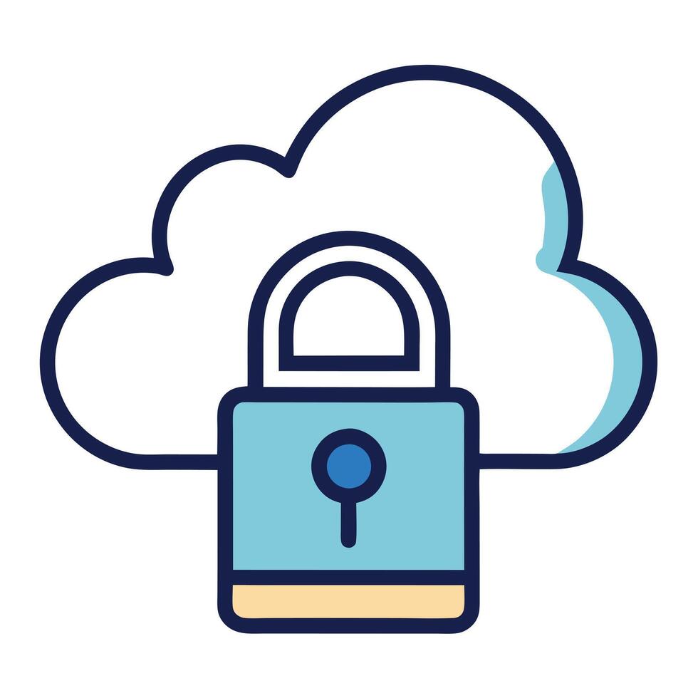 Modern Secure Cloud Storage Icon with a Lock and Isolated Background vector