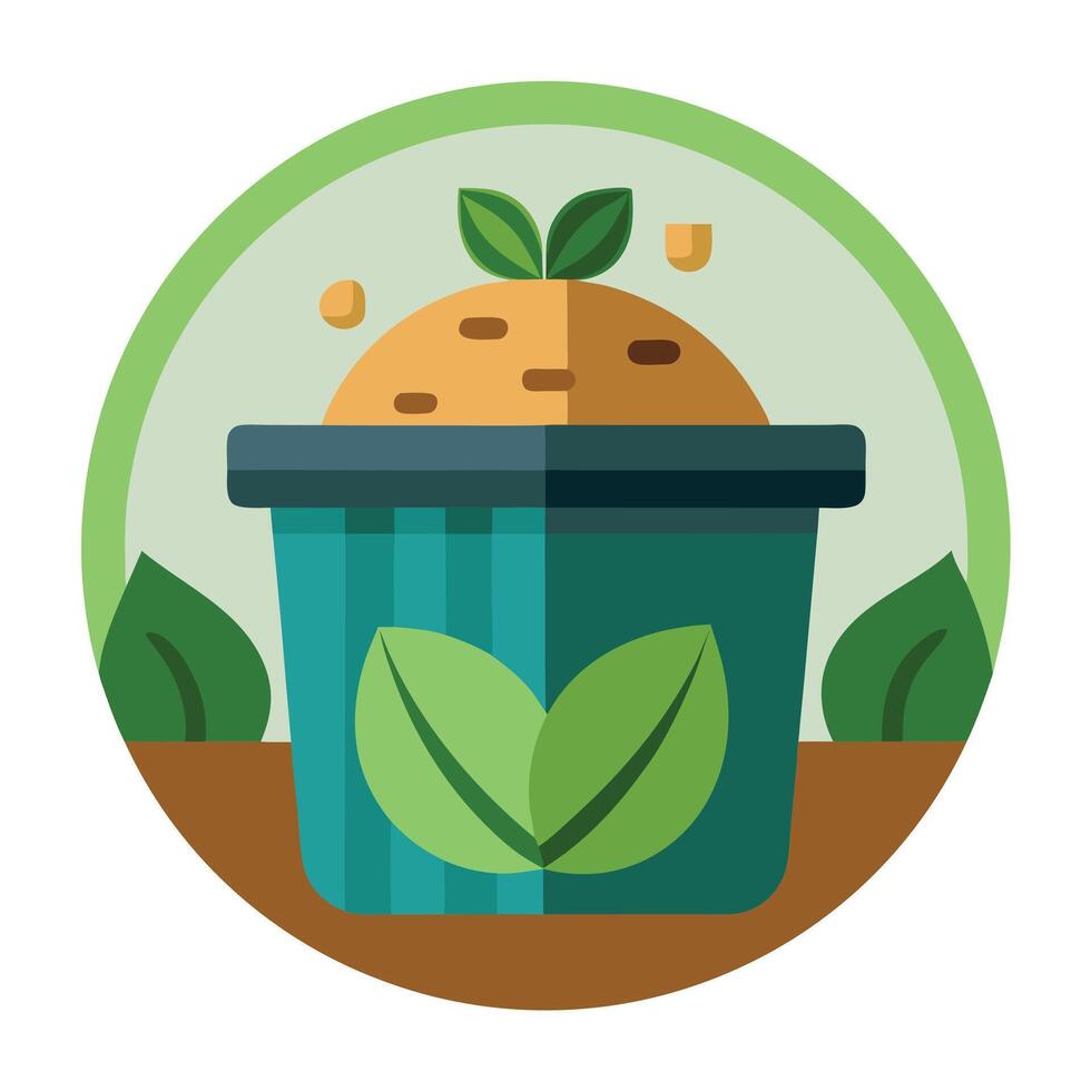 Modern Compost Bin Icon with Organic Waste and Isolated Background vector
