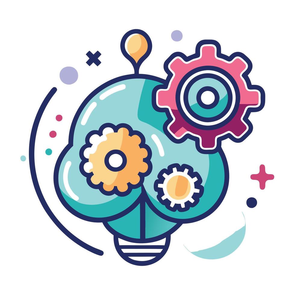 Brain Icon with Gears Turning and Isolated Background vector