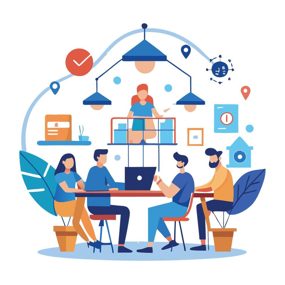 Shared Workspace Icon with Desks and Isolated Background vector