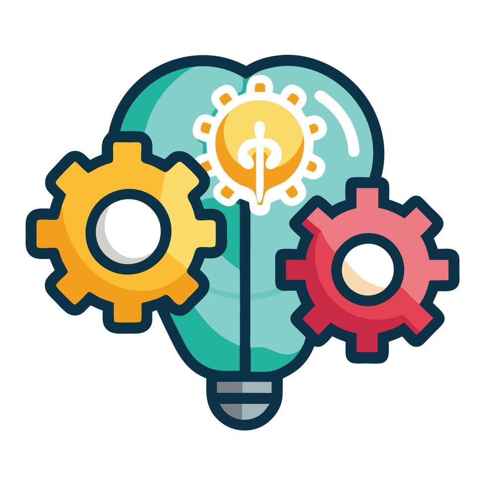Modern Brain Icon with Gears Turning and Isolated Background vector