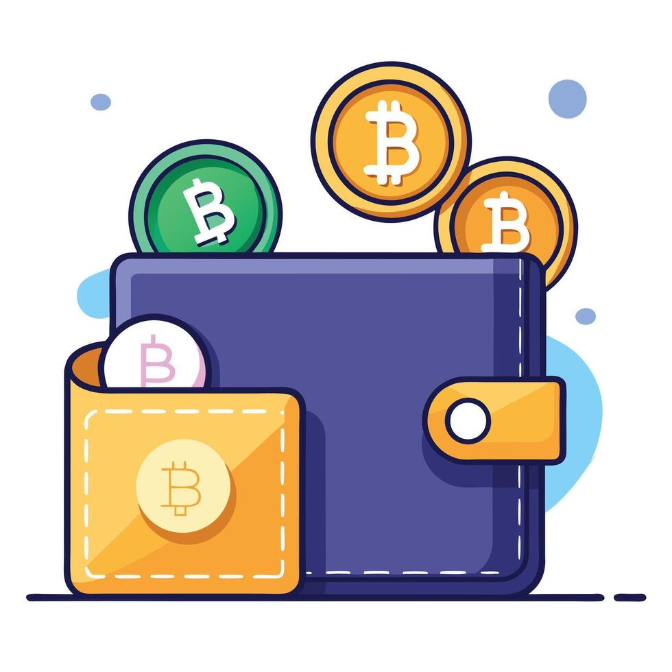 Elegant Digital Wallet Icon with Cryptocurrency and Isolated Background vector