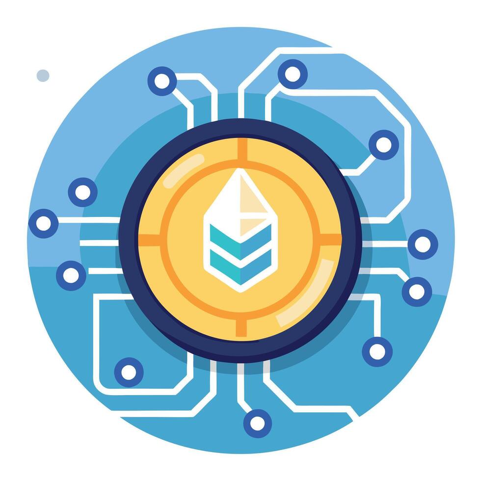 Elegant Coin Icon with a Digital Circuit and Isolated Background vector