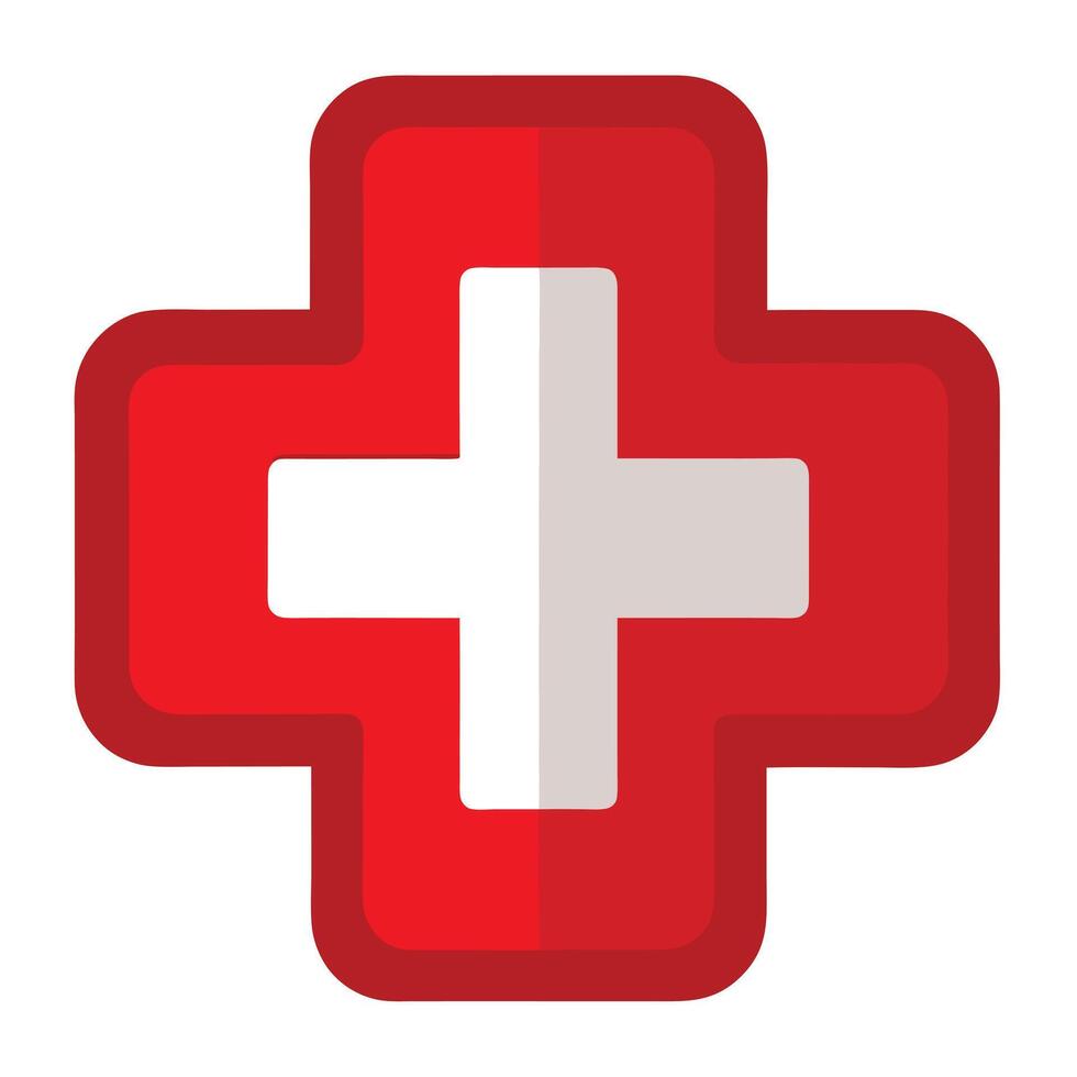 Red Cross Icon with Flat Design and Isolated Background vector