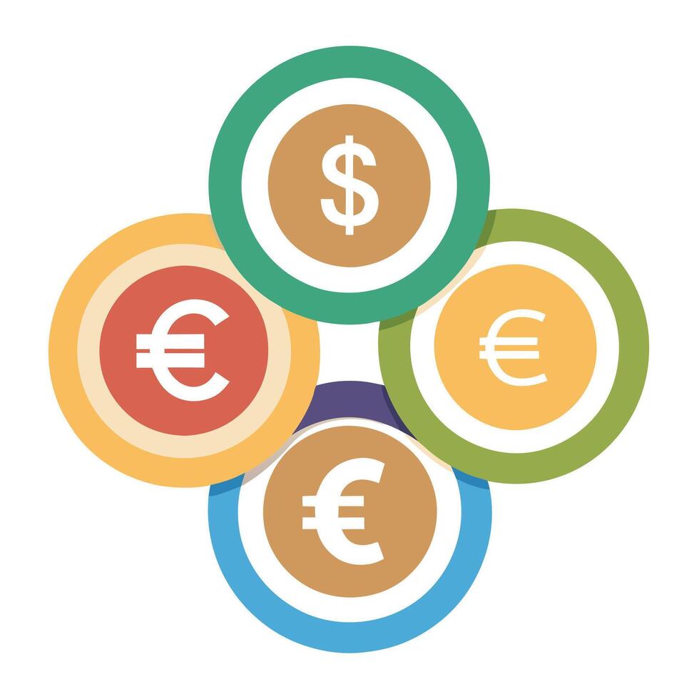 Modern Icon Featuring Multiple Currency Symbols and Isolated Background vector