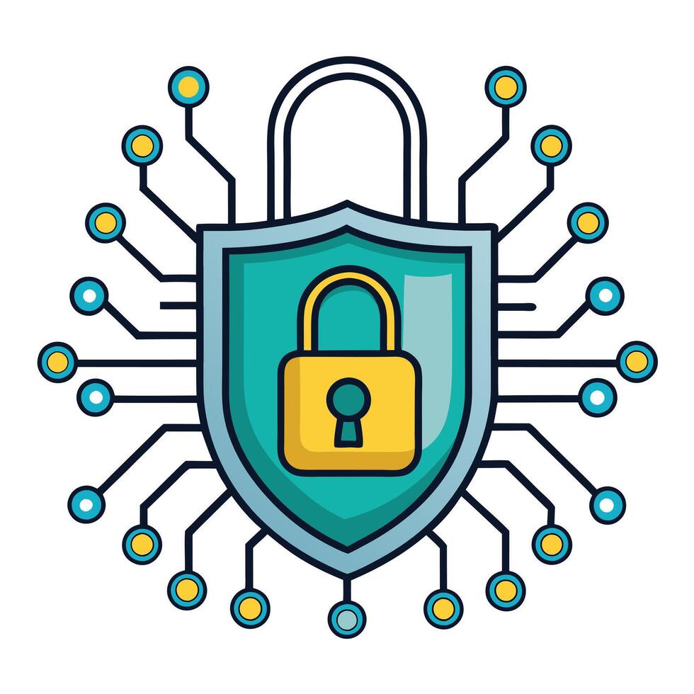 Elegant Lock Icon over a Digital Circuit and Isolated Background vector