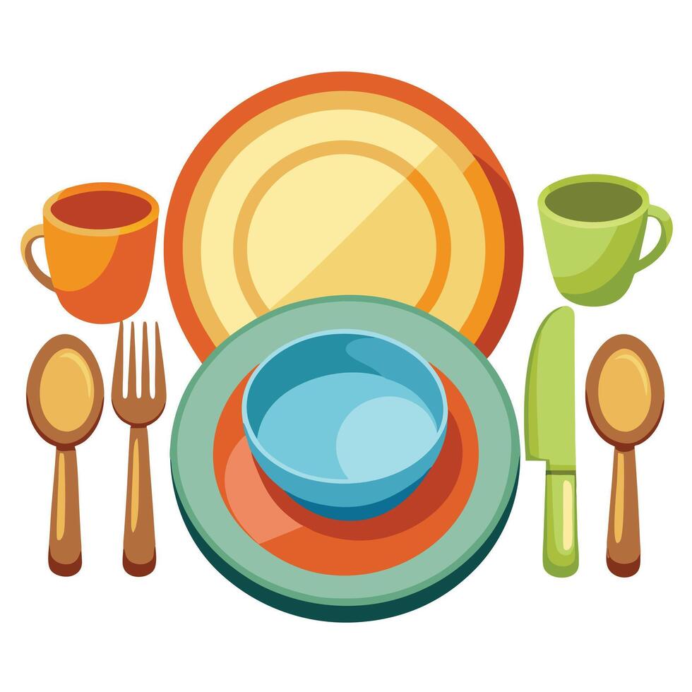 Elegant Set of Plates and Cutlery Icon and Isolated Background vector