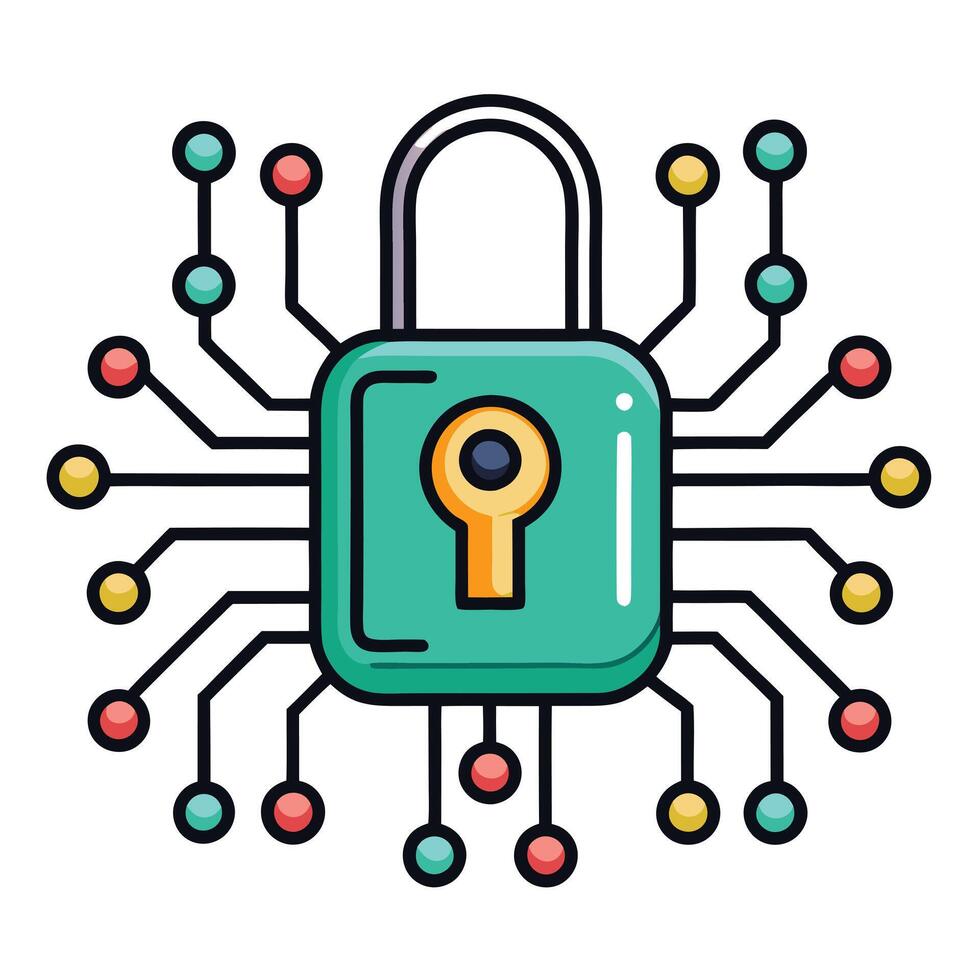 Modern Lock Icon over a Digital Circuit and Isolated Background vector