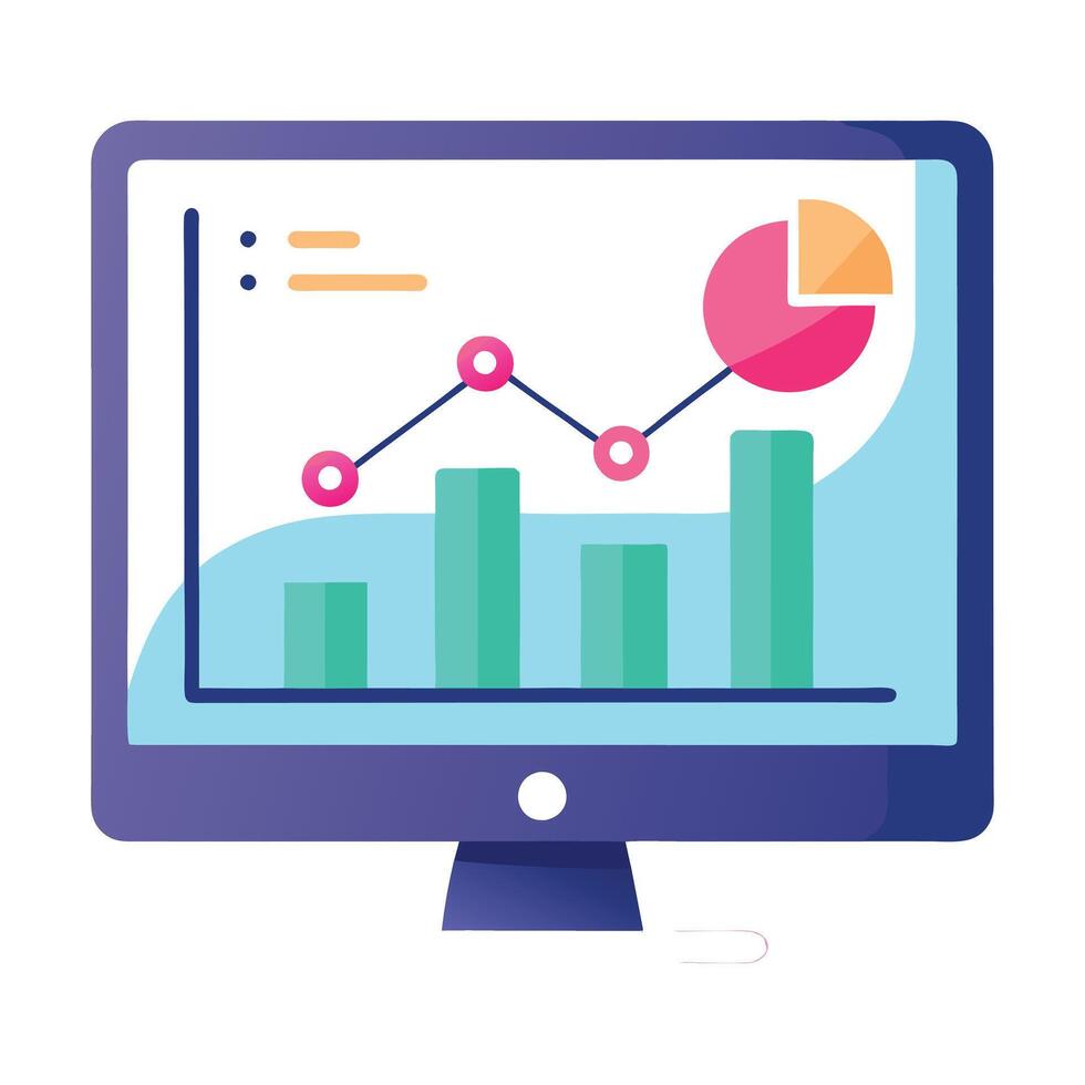 Modern Computer Screen Icon with a Data Analysis and Isolated Background vector