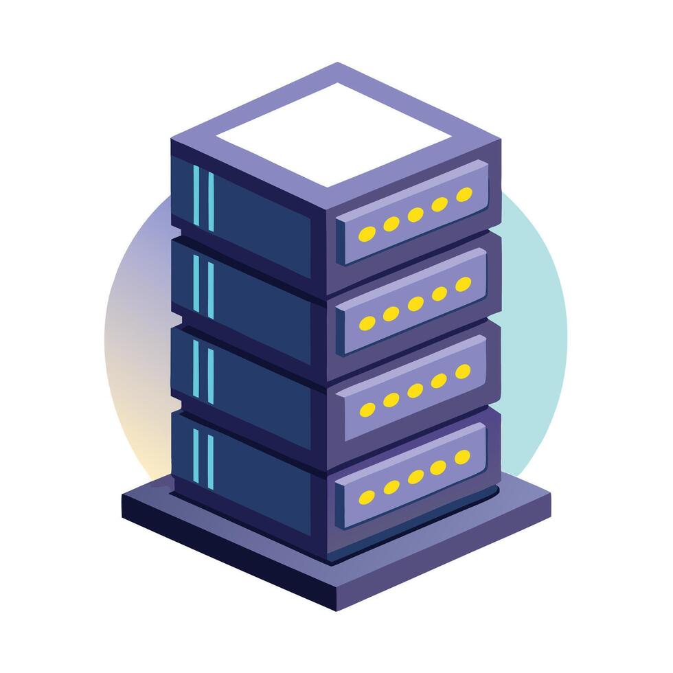 Elegant Server Rack Icon with Glowing Lights and Isolated Background vector
