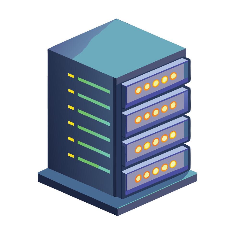 Server Rack Icon with Glowing Lights and Isolated Background vector