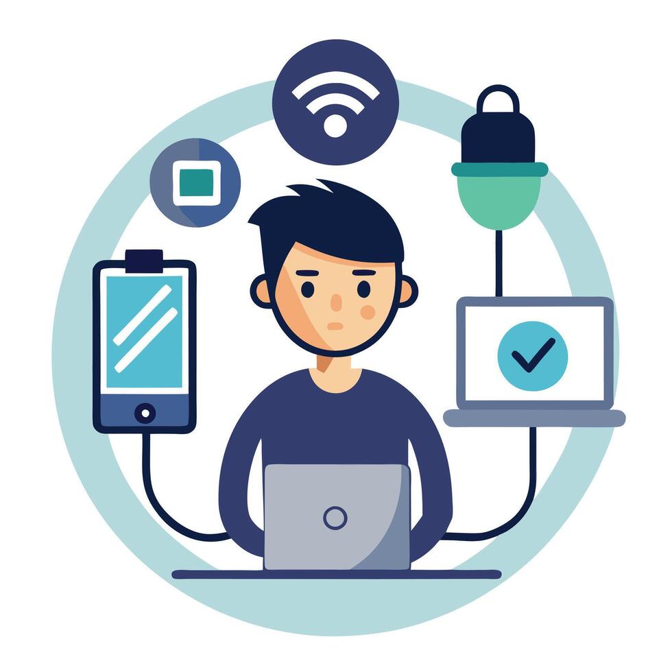 Person Icon Unplugging from Devices and Isolated Background vector
