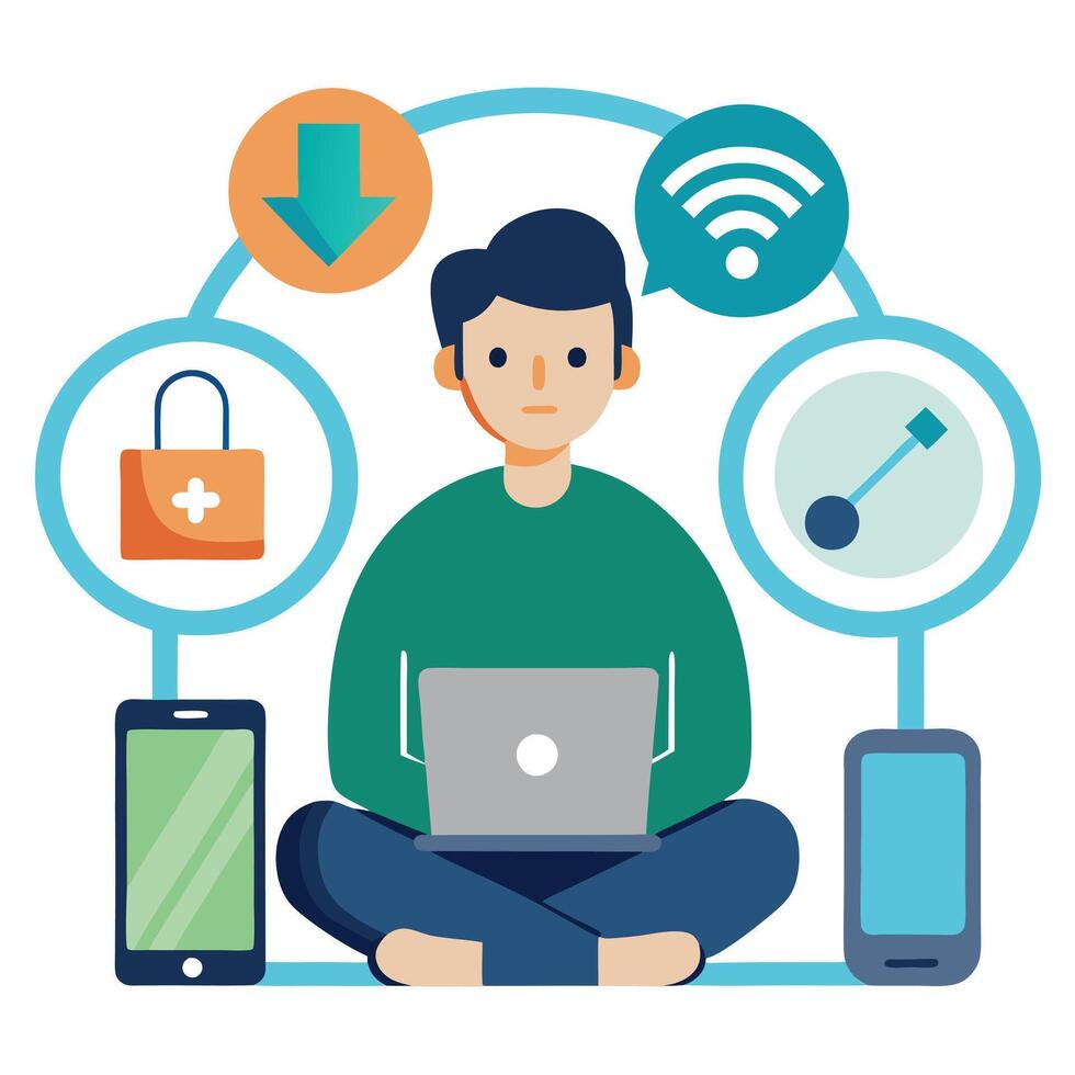 Modern Person Icon Unplugging from Devices and Isolated Background vector
