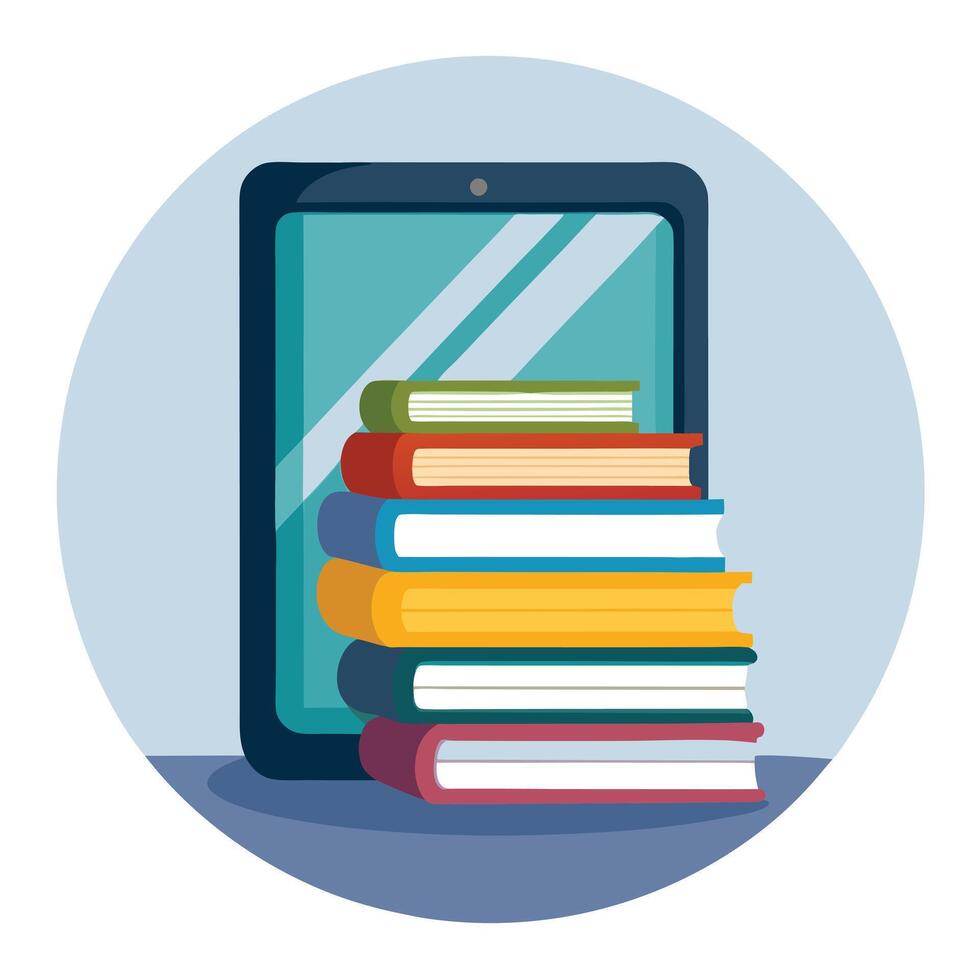 Tablet Icon with a Stack of E-books and Isolated Background vector