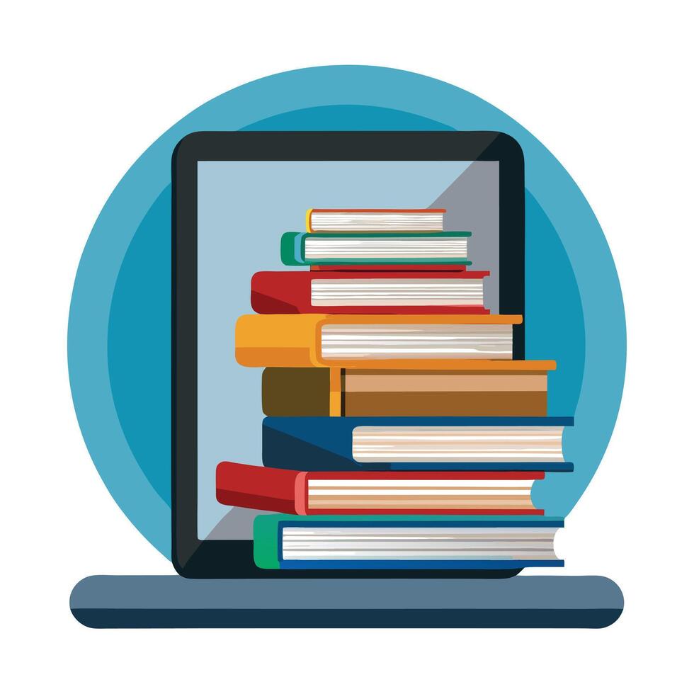 Modern Tablet Icon with a Stack of E-books and Isolated Background vector