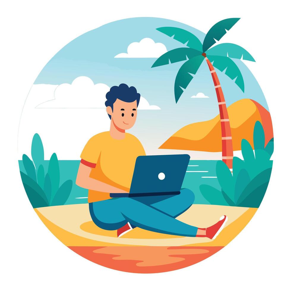 Person Working on a Laptop Icon and Isolated Background vector