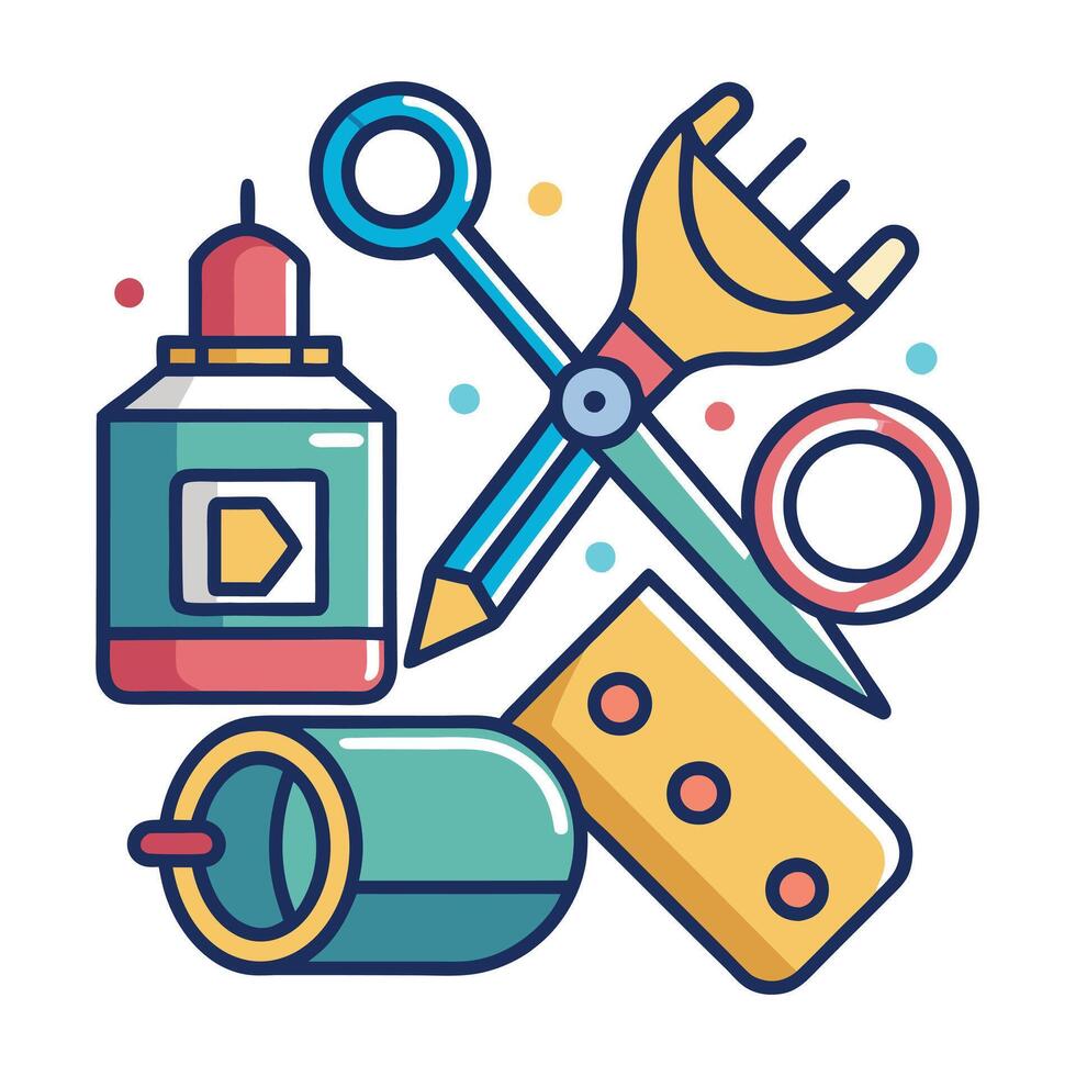 Scissors and Glue Icon with a Craft Project and Isolated Background vector