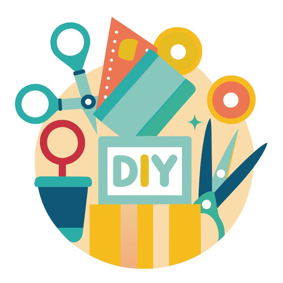 Elegant Scissors and Glue Icon with a Craft Project and Isolated Background vector