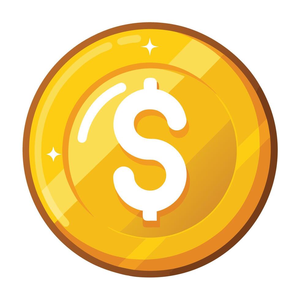 Shiny Dollar Coin Icon Isolated on a White Background vector