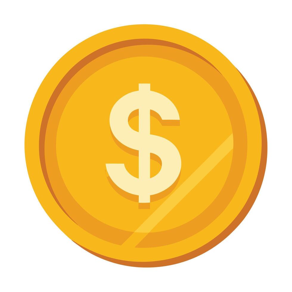 Elegant Gold Dollar Coin Icon in Flat Style and Isolated Background vector