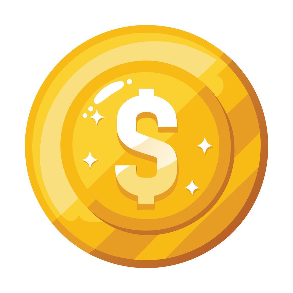 Elegant Shiny Dollar Coin Icon Isolated on a White Background vector
