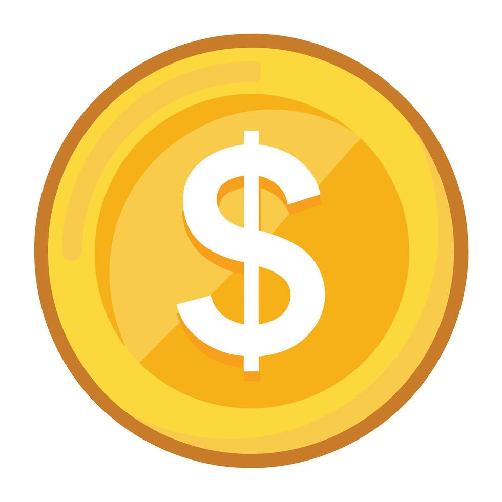 Modern Shiny Dollar Coin Icon Isolated on a White Background vector