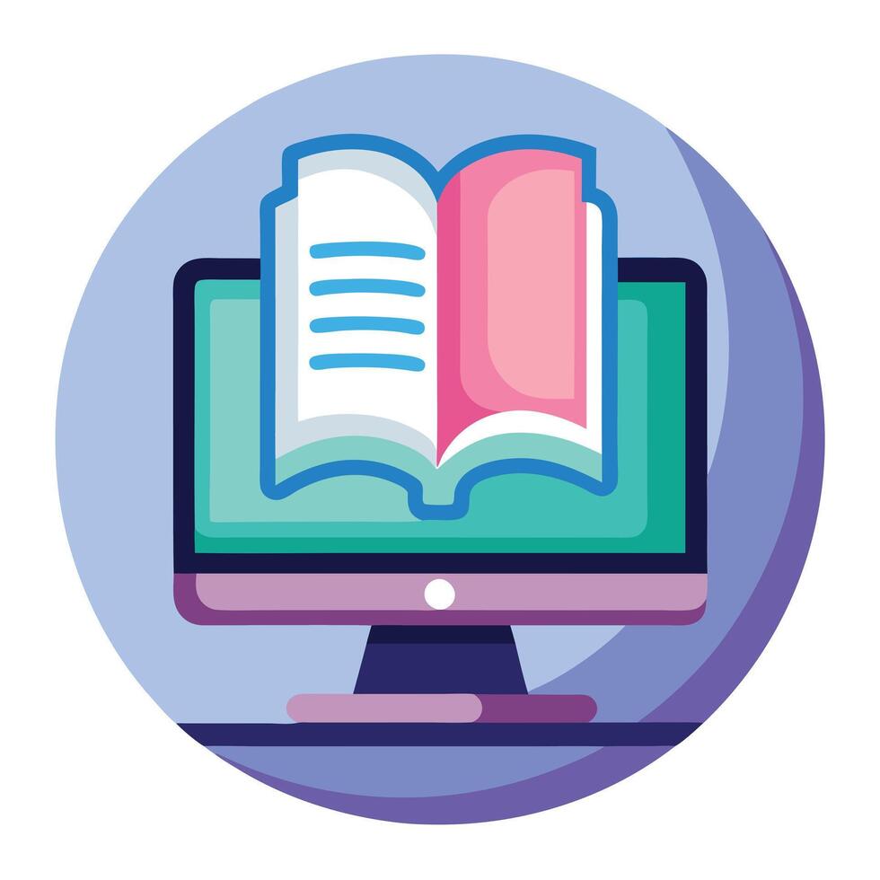 Modern Book Icon on a Computer Screen and Isolated Background vector