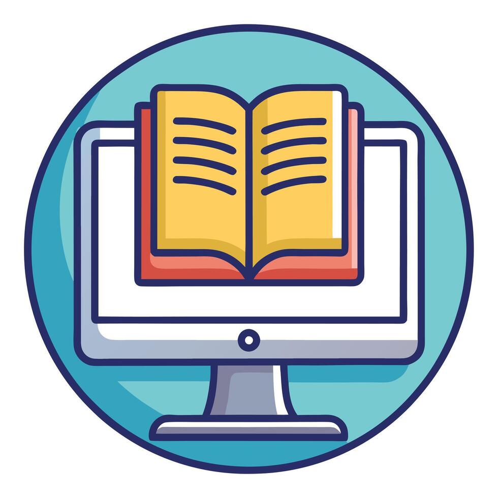 Elegant Book Icon on a Computer Screen and Isolated Background vector