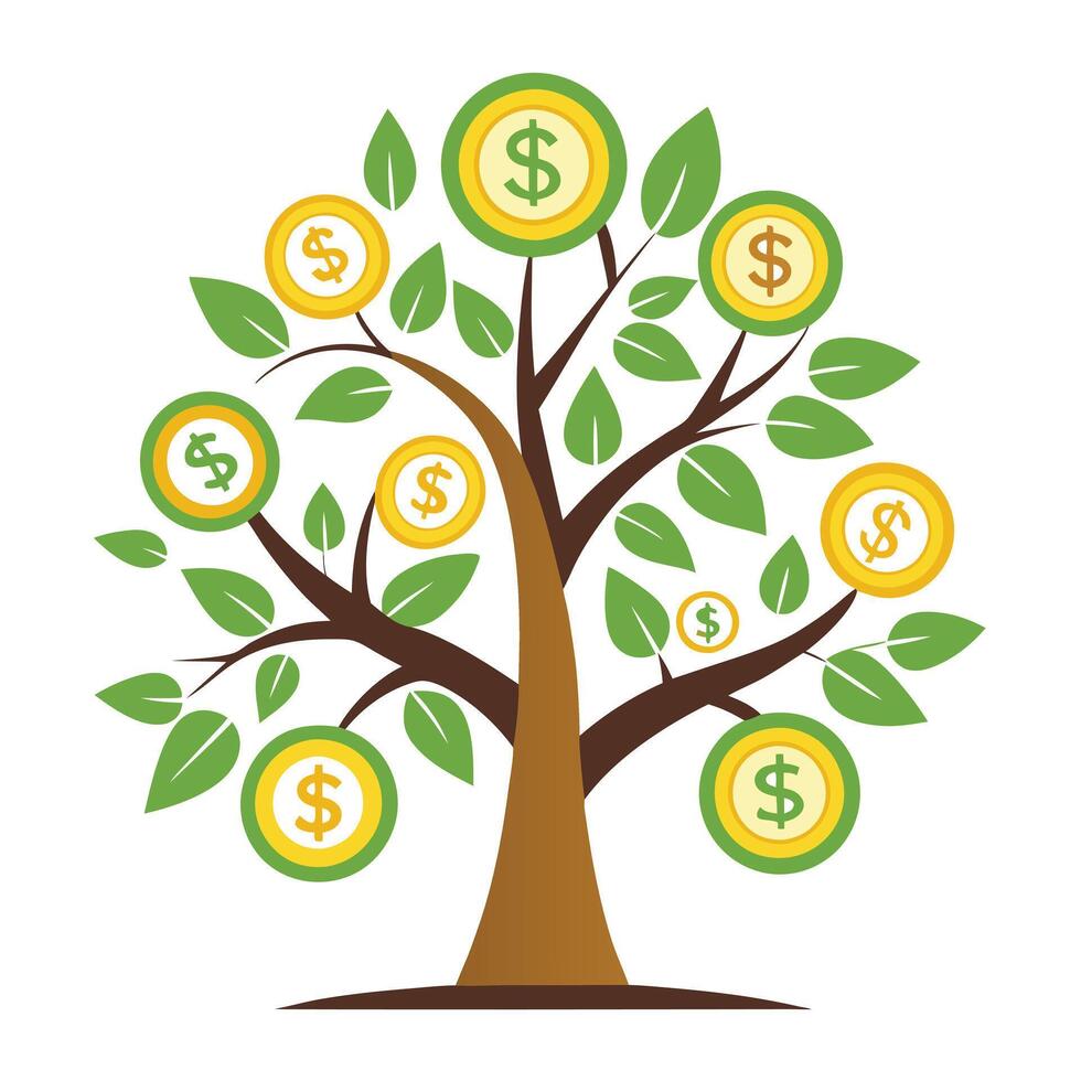 Modern Tree Icon with Money as Leaves and Isolated Background vector