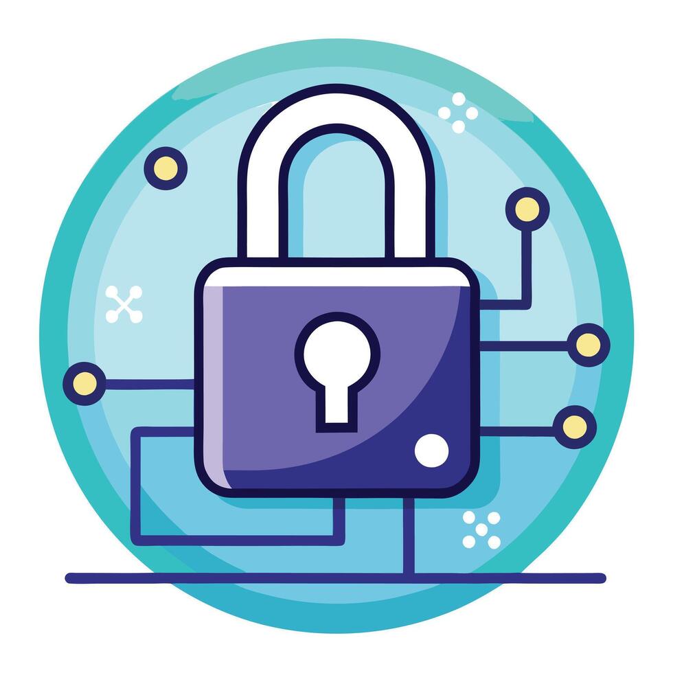 Lock Icon with a Keyhole on a Digital Background and Isolated Background vector