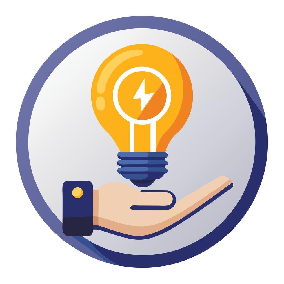 Modern Glowing Light Bulb Icon with a Hand and Isolated Background vector