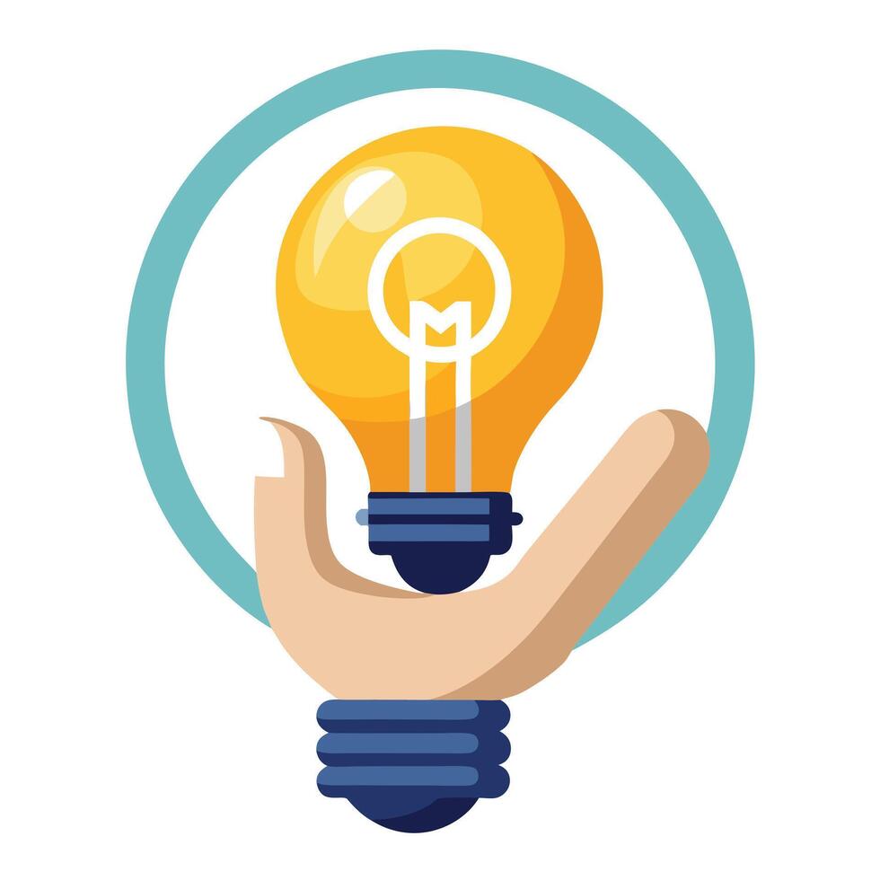 Glowing Light Bulb Icon with a Hand and Isolated Background vector