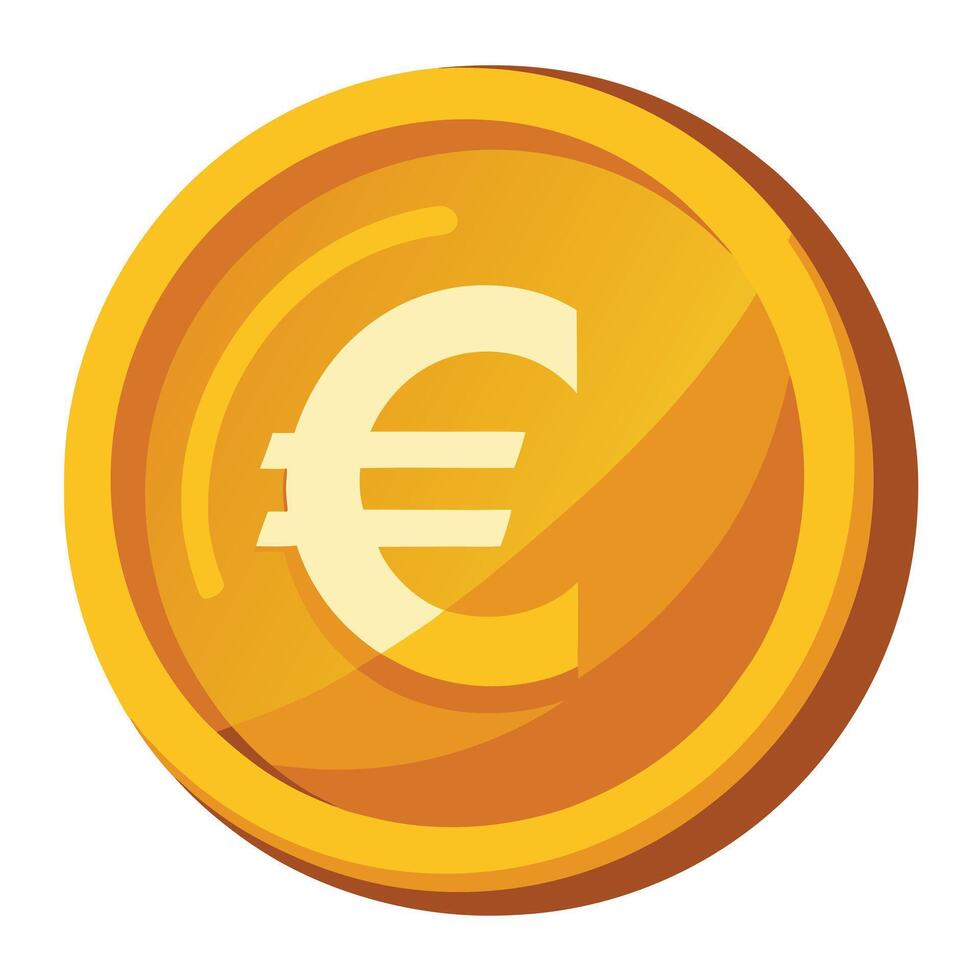Modern Shiny Euro Coin Icon in Flat Style and Isolated Background vector
