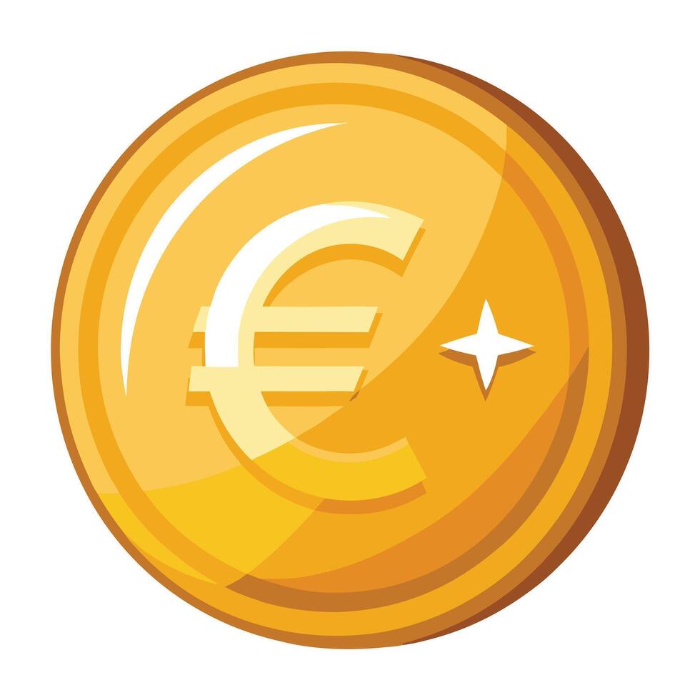 Shiny Euro Coin Icon in Flat Style and Isolated Background vector