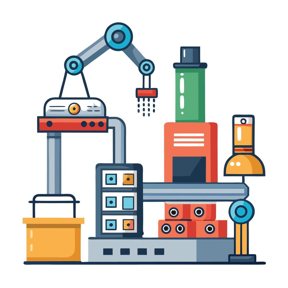 Production Line Icon with Robots and Isolated Background vector