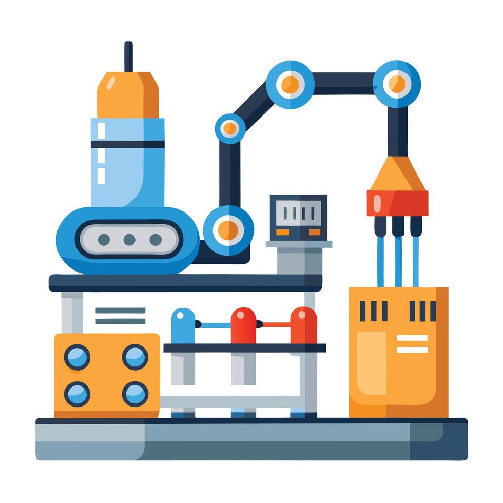 Modern Production Line Icon with Robots and Isolated Background vector