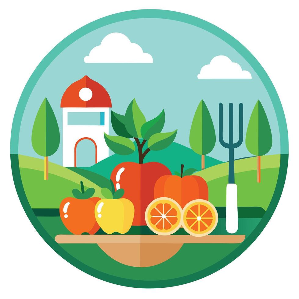 Elegant Plate Icon with Fresh Produce and Isolated Background vector