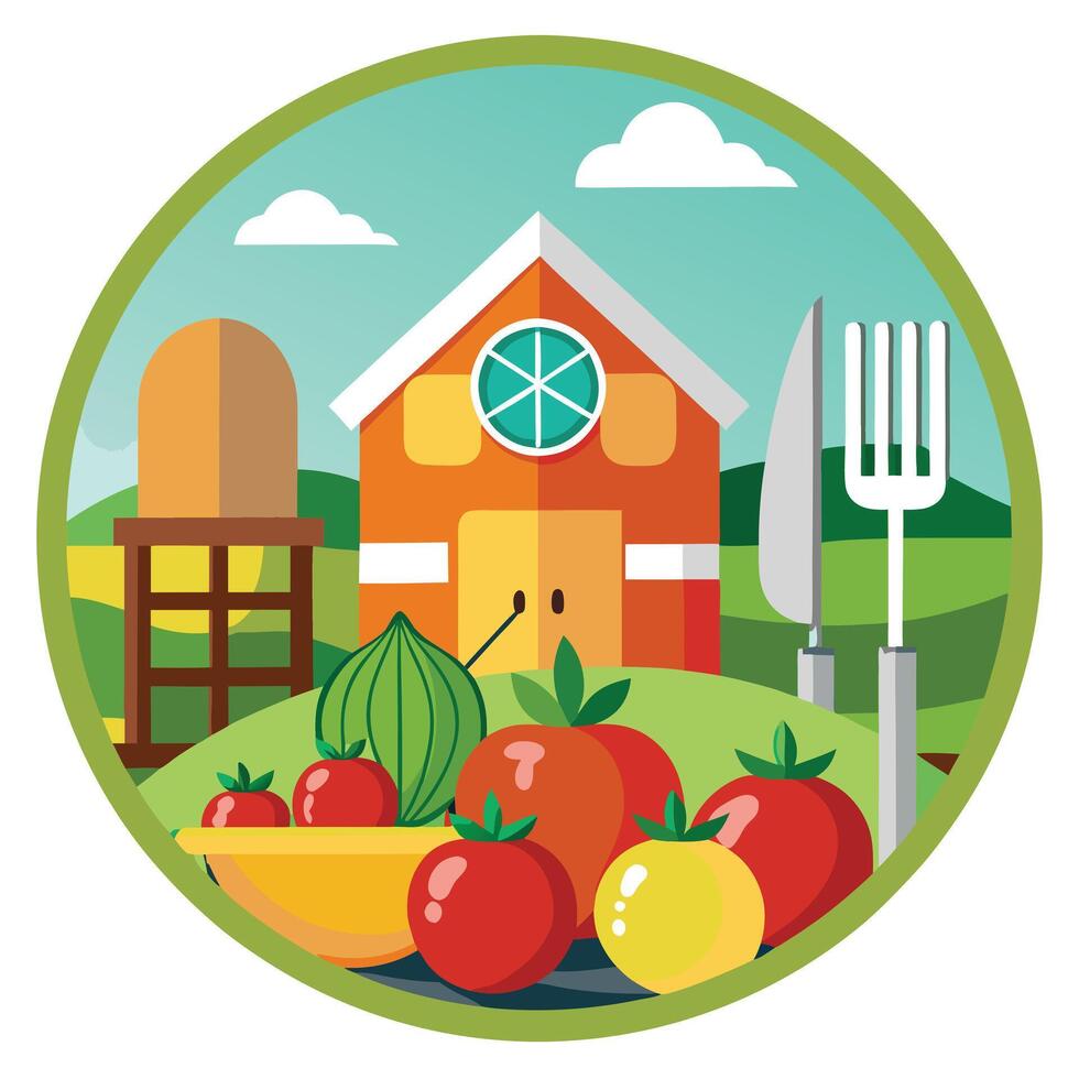 Modern Plate Icon with Fresh Produce and Isolated Background vector
