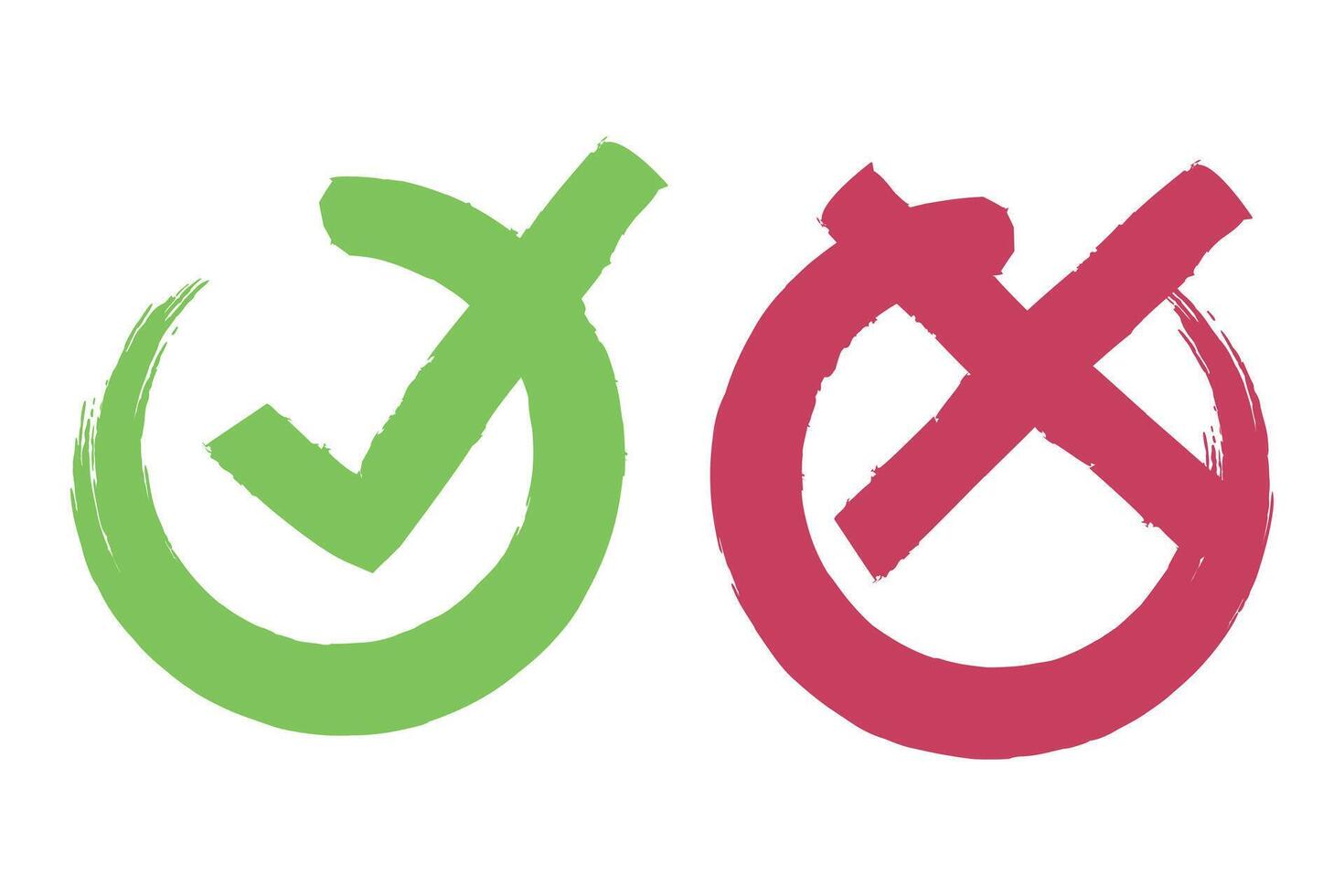 Two green and red tick marks on a white background vector