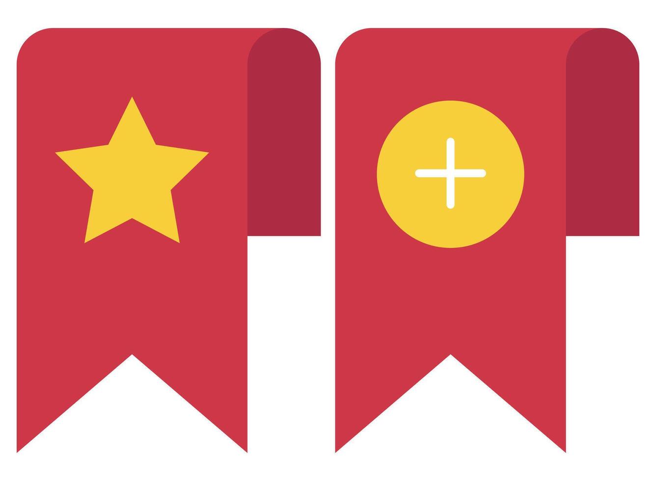 Two red and yellow ribbons with a star and a plus sign vector