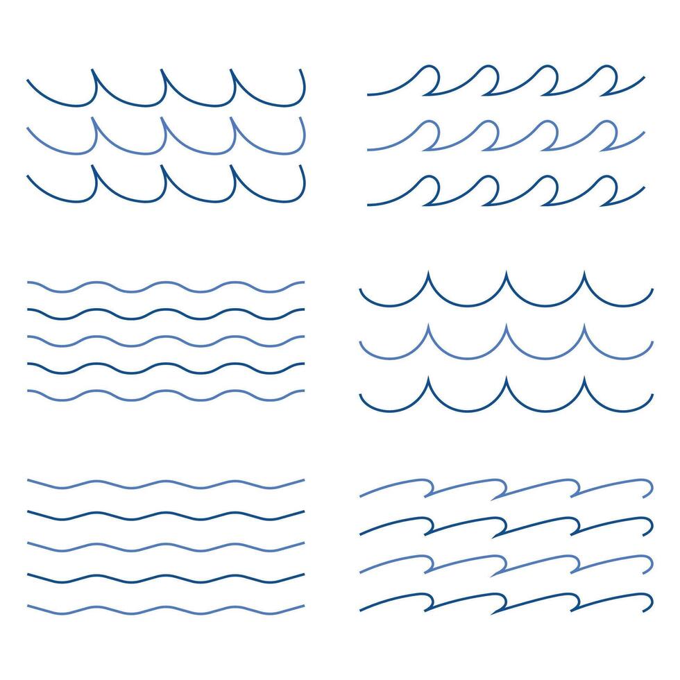 A set of different waves drawn in blue on a white background vector