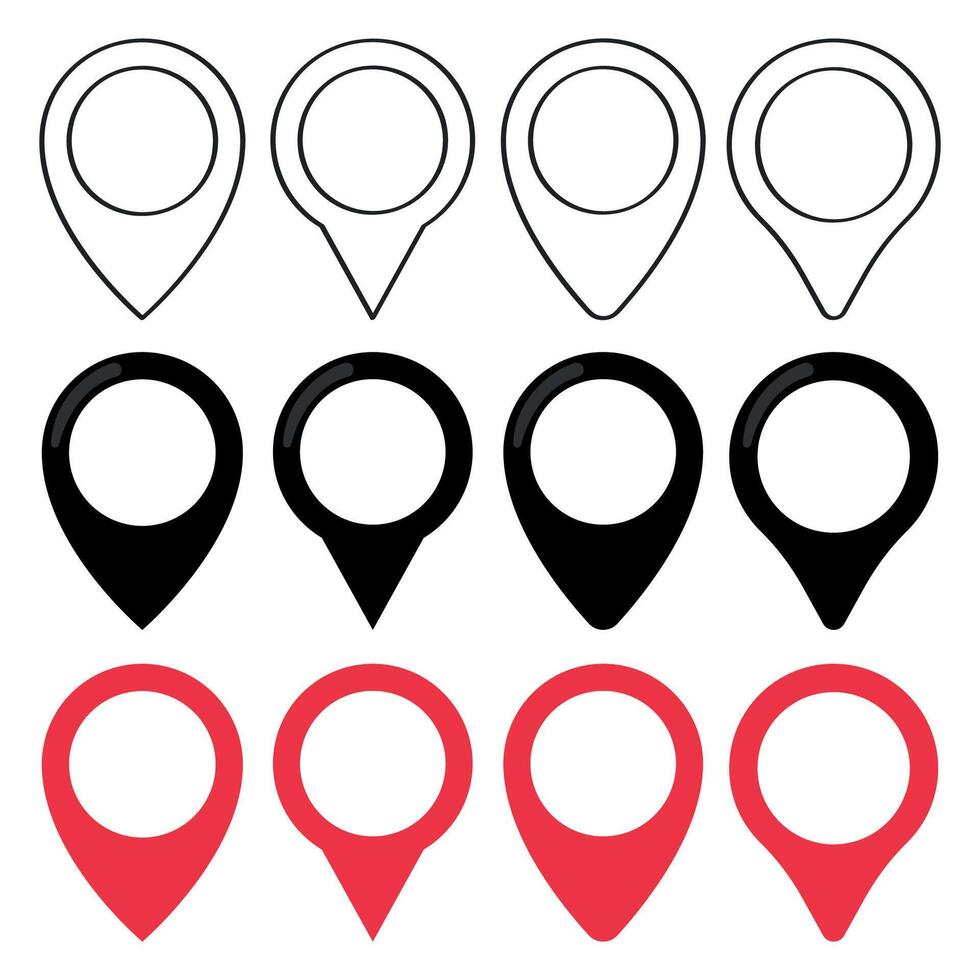 Map pointer icons set of red and black markers vector