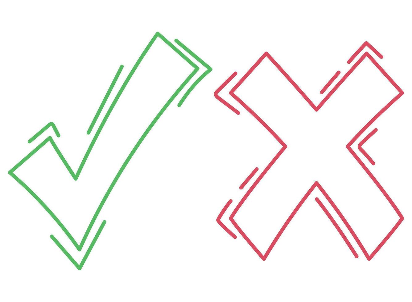 Two green and red x's on a white background vector