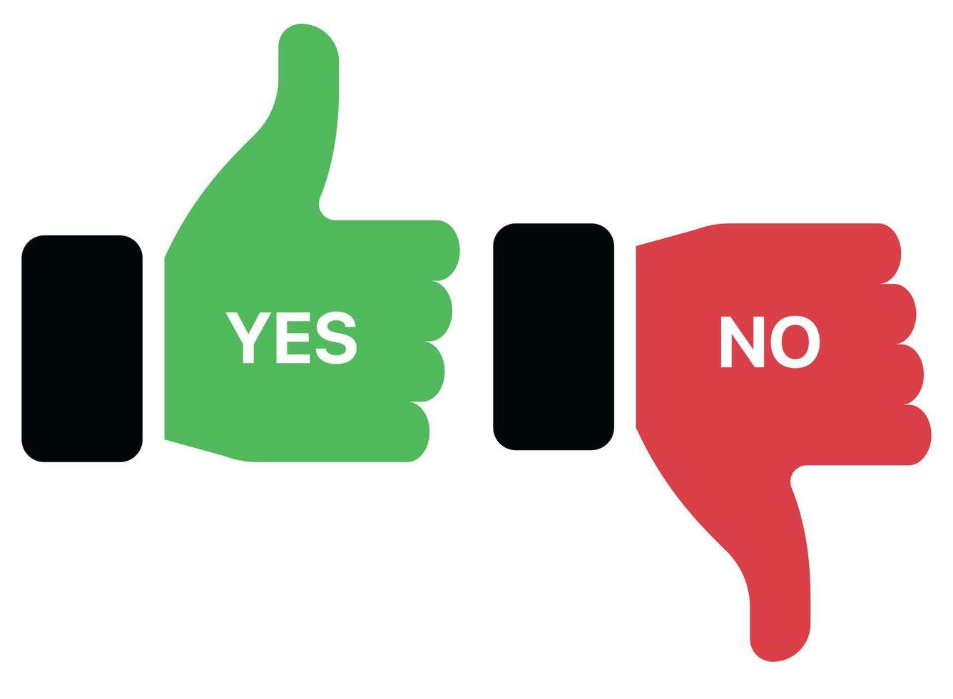 Two thumbs up and thumbs down with the words yes and no vector