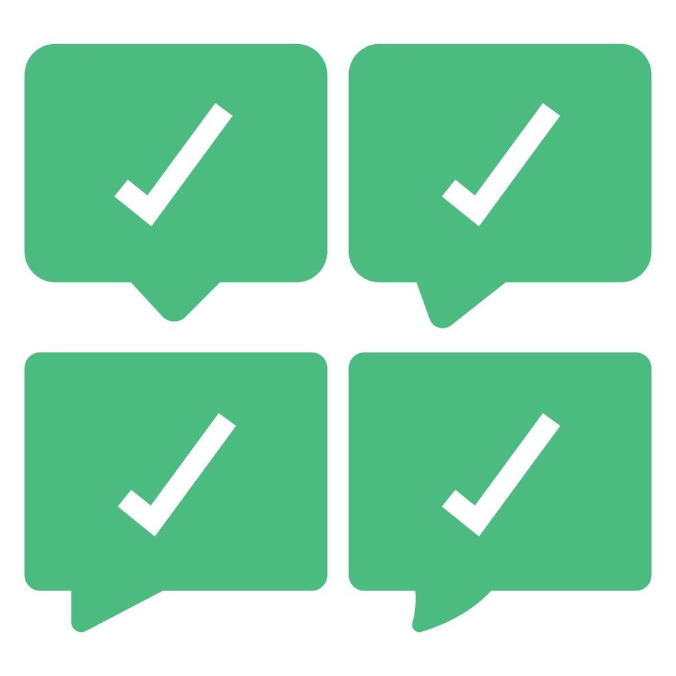 Four green speech bubbles with tick marks vector